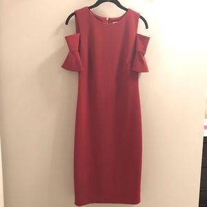 Calvin Klein open shoulder burgundy dress.